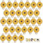 30pcs Enamel Flower Charms Connectors Links Yellow Alloy Floral Sunflower Daisy Flower Dangle Pendants with Double Loops for DIY Bracelet Earring Necklace Jewelry Making