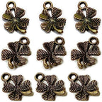 Heather's cf Four Leaf Clover Silver Leaf Beads 100-150 Pcs Leaves Craft Antique Leaf Charms for Crafting Leaf Pendant Charm for Necklace Bracelet Earring Making Fall Leaf Beads Set - color: Brass Clover