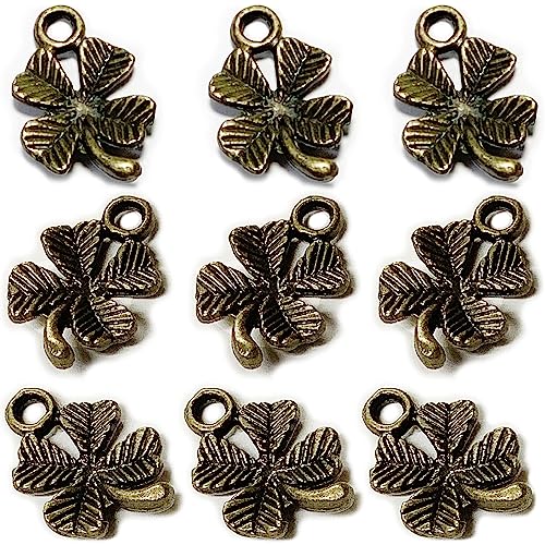 Heather's cf Four Leaf Clover Silver Leaf Beads 100-150 Pcs Leaves Craft Antique Leaf Charms for Crafting Leaf Pendant Charm for Necklace Bracelet Earring Making Fall Leaf Beads Set - color: Brass Clover