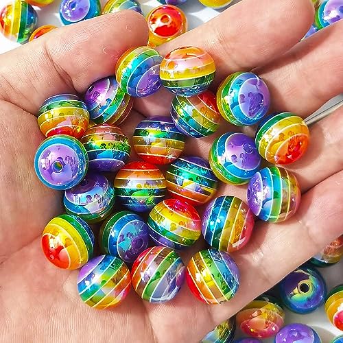 Mixed Lots Shiny Acrylic Rainbow Stripe Bead DIY Beading Hairband Bracelets Necklace Craft Embelishment (Transparent Rainbow Stripe#1) - color: Transparent Rainbow Stripe#1