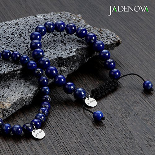 JADENOVA Natural Bead Bracelet Semi Precious Gemstone Beaded Bracelet for Women Healing Crystal Stone Stretch Bracelet Men Couple Bracelets (2pcs,6-8mm/8-10mm) - color: Lapis Lazuli, size: 8mm/10mm