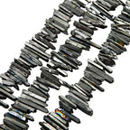 rockcloud Natural Rock Crystal Points Titanium Coated Clear Quartz Sticks Spikes Top Drilled 15 inch Strand,Deep Grey - color: #23-Deep Grey(Small)