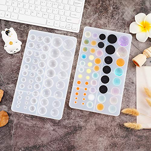 2 Pcs Cabochon Gem Silicone Mold, Clear Round Silicone Mold for Making Earrings Jewelry Making Crafting Projects(Large) - color: round-large