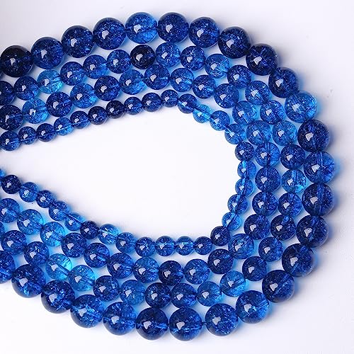 60pcs 6mm Natural Blue Crystal Crackle Quartz Stone Round Loose Beads for Jewelry Making DIY Bracelets Necklaces Energy Healing Stone Beads 15"(6mm, Blue Crackle Quartz) - color: Blue Crackle Quartz, size: 6mm