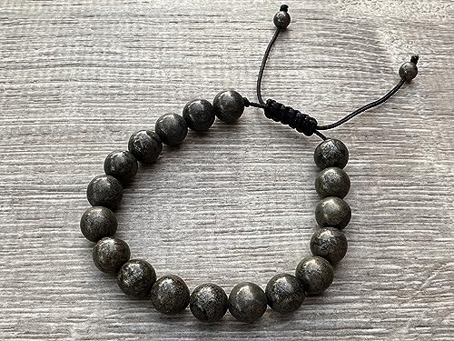 GAF TREASURES Grade A ++ Gemstone Round Bead Adjustable Bracelet 10mm, Genuine Crystal Bead Bracelet, Gift for Men & Women - color: Pyrite