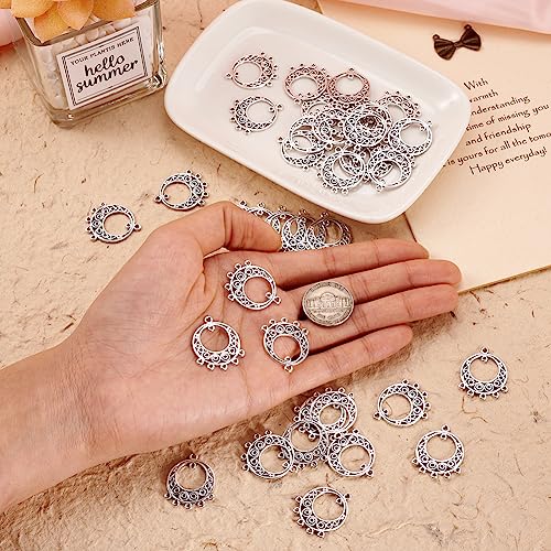 100pcs Antique Silver Hollow Chandelier Component Links with 5 Holes Charms Pendant Connectors 24x20mm for Dream Catcher Necklace Dangle Earrings Jewelry Making - color: Antique Silver, Dream Catcher-1