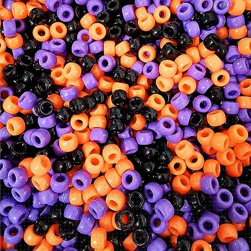 Looconi 1000 Pieces 6x9mm Black Orange Purple Acrylic Plastic Pony Beads for Halloween - color: Halloween1000