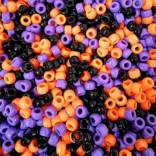 Looconi 1000 Pieces 6x9mm Black Orange Purple Acrylic Plastic Pony Beads for Halloween - color: Halloween1000