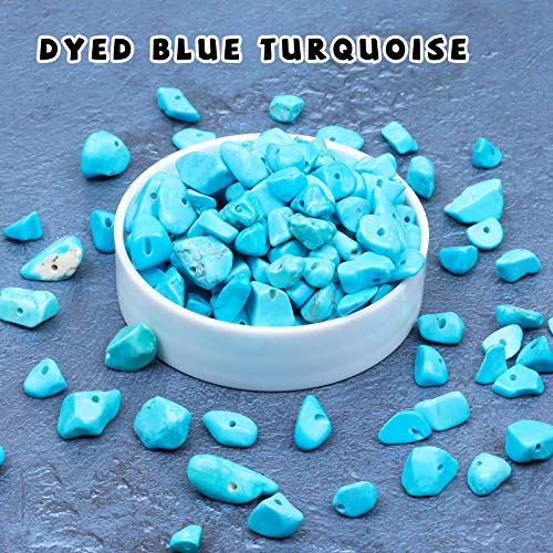500 pcs Natural Chip Stone Beads, Dyed Blue Turquoise 5-8 mm Irregular Gemstones Healing Crystal Loose Rocks Bead Hole Drilled for Jewelry Making Bracelet - color: Dyed blue turquoise
