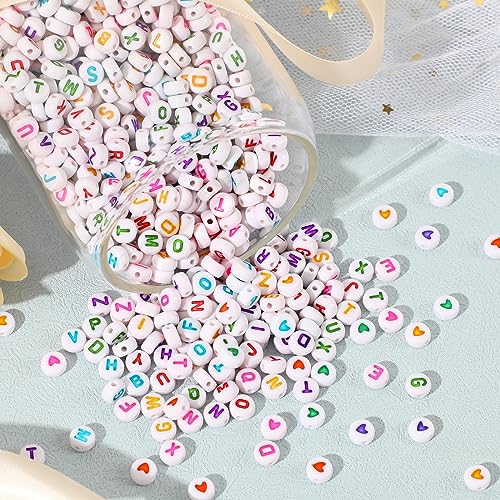 Letter Beads, DECYOOL Acrylic Alphabet Beads with 1 Roll Elastic String for Bracelet Necklace Jewelry Making Supplies (White Colorful) - color: White Colorful