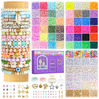 Sunlode Clay Beads Bracelet Making Kit, 3 Boxes 15,000PCS Boho Color with Letter Beads, Charms and Elastic Strings, DIY Jewelry Set for Friendship Bracelets Crafts Gift - style: Boho Chic