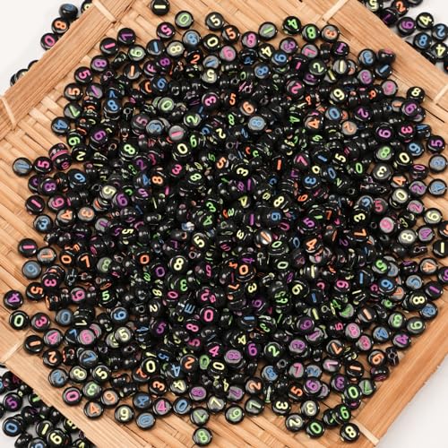 800pcs Number Beads Colorful Black Round Number Letter Beads 0-9 Mixed 4x7mm Plastic Shape Loose Beads for Jewelry Making Bracelets.