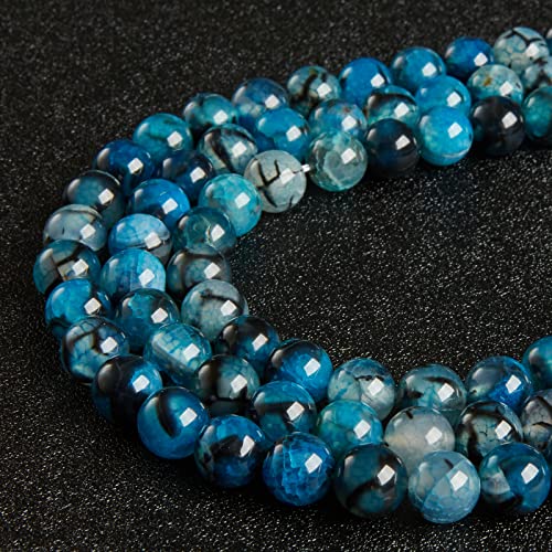 100pcs 10mm Blue Dragon Vein Agate Beads Natural Gemstone Beads Round Loose Beads for Jewelry Making - color: Blue Dragon Vein Agate, size: 10mm