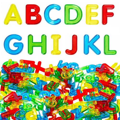 Bbiamsleep 52 Pcs Plastic Capital Letters, Colorful Transparent Uppercase Letters Light Table Manipulatives for Sorting Counting Training Spelling - style: Capital Letters