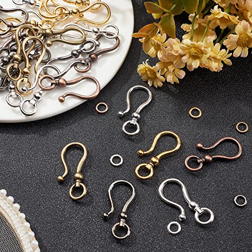CHGCRAFT 48sets 6 Styles Tibetan Style Alloy S Hook Clasps for Bracelet Necklace Jewelry Making Mixed Color, 1.5x0.63x0.3inch