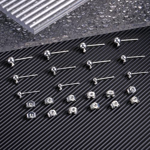925 Sterling Silver Earrings Post, 12Pcs 3/4/5mm Ball Ear Studs with Loop Hypoallergenic Sterling Silver Findings Supplies Studs Posts for Dangle Earrings Butterfly Backs Replace Jewelry Making Set - color: Ball_Silver