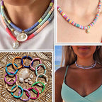 COIRIS 3400 Pcs Vinyl Heishi Beads Environmental Handmade Polymer Clay Spacer 6mm Disk Flat Beads for Surfer Chocker Necklace Bracelet Earrings Jewelry Making(RT-BlueC03) - color: C03, size: 6mm