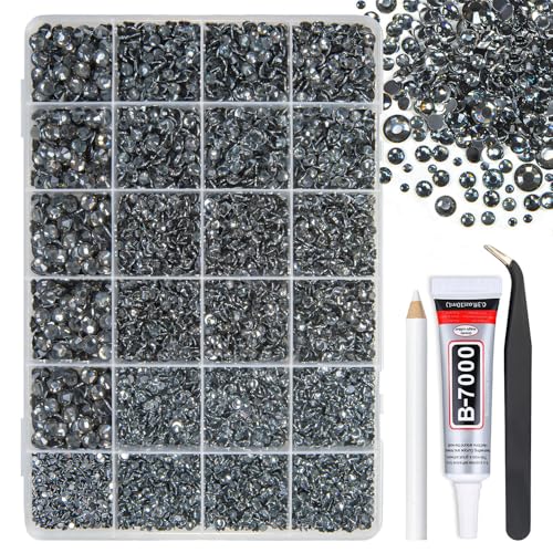 qiipii Gray Crystal Resin Rhinestones w B7000 Glue for Bedazzling Crafting 2mm-6mm Grey Flatback Stones Black Diamonds Crystals Gems Bedazzle Kit for Nails Face Eye Makeup Tumblers Bottles DIY Crafts - color: Gray, size: Crystal