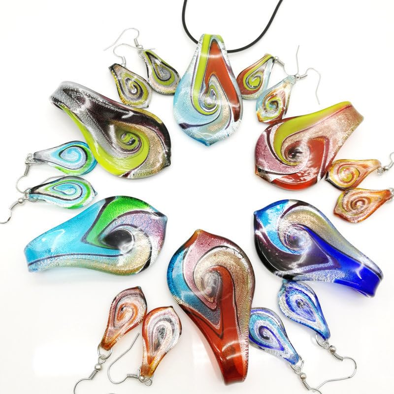 Glass Water Drop Shape Glaze Spiral Dangle Earrings Lampwork Handmade Glass Bead Geometric Earrings for Women Jewelry - color: Paint Red