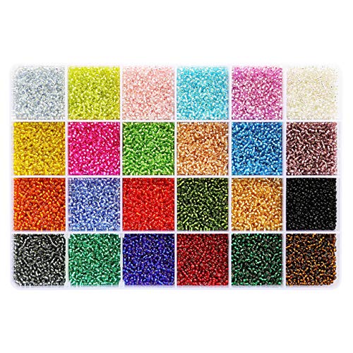 Bala&Fillic Size 12/0 Glass Seed Beads About 24000 pcs in Box 24 Color, 2mm Transparent Silver Lined Seed Beads for Making Earring Bracelets Necklace - color: Silver Lined Colors