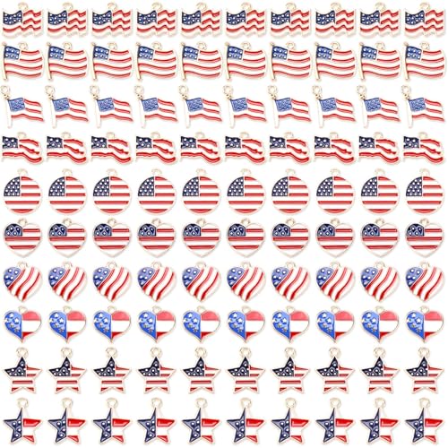 SANNIX 90 Pcs American Flag Charms, Patriotic Enamel Charms for Jewelry Making, Independence Day 4th of July Flag Charm Pendants for Bracelets Necklaces Earrings Making and Crafting - color: Red White Blue