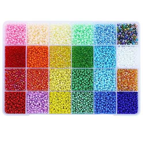 Size 8/0 Seed Beads 24 Colors About 7800pcs in Box, 3mm Seed Beads for Making Jewelry Bracelet Earing Necklace - color: 24 Colors-8/0, size: 3mm