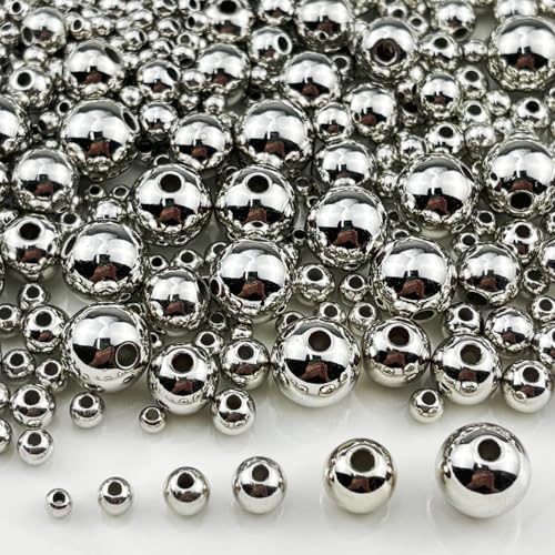3000pcs Silver Plated Round Beads for Craft 3mm 4mm 5mm 6mm 8mm 10mm Smooth Round Ball Spacer Beads for Jewelry Making DIY Necklaces Bracelets Earrings Decoration - color: Silver, size: 3/4/5/6/8/10mm