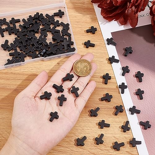 SUNNYCLUE 1 Box Black Cross Beads About 100Pcs Small Synthetic Turquoise Cross Bead Charms Easter Mini Tiny Stone Crucifix Loose Spacer Beads Bulk for Jewelry Making Kit Bracelets Adult Women - color: 100pcs 12x16mm Black Cross Beads