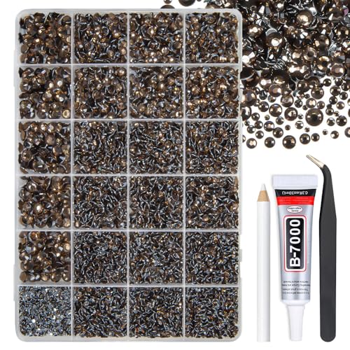 qiipii Dark Brown Crystal Resin Rhinestones w B7000 Jewelry Glue for Bedazzling Crafting 2mm-6mm Flatback Stones Diamonds Crystals Gems Charms for Nails Face Eyes Makeup Tumblers Bottles Crafts Shoes - color: Black/Coffee, size: Crystal
