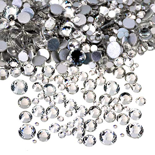 AD Beads 1440 Pieces Mixed Size No Hotfix Glue on Quality Glass Flatback Rhinestones Round Crystal Gems (01 Crystal) - color: Crystal 01