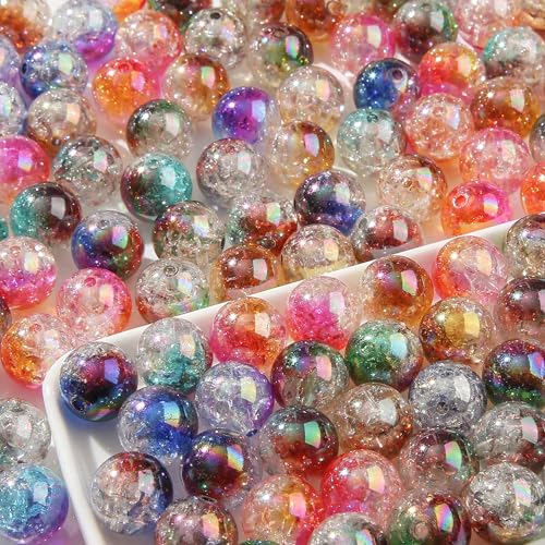 16mm Acrylic Beads 100pcs Ab Crackel Color Bead Loose Space Focal Beads for DIY Crafting Necklace Bracelet Jewelry Making Keychain (Dark Plum&Coffee) - color: dark plum&coffee