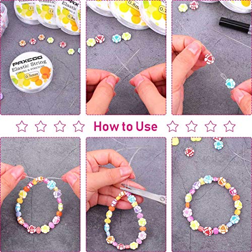Elastic Thread for Jewelry Making, Paxcoo 6 Rolls Beading String for Bracelet Making, Clear Jewelry String Bracelet String with 2 Pcs Beading Needles for Bracelets and Jewelry Making (Assorted Sizes) - style: Crystal Clear
