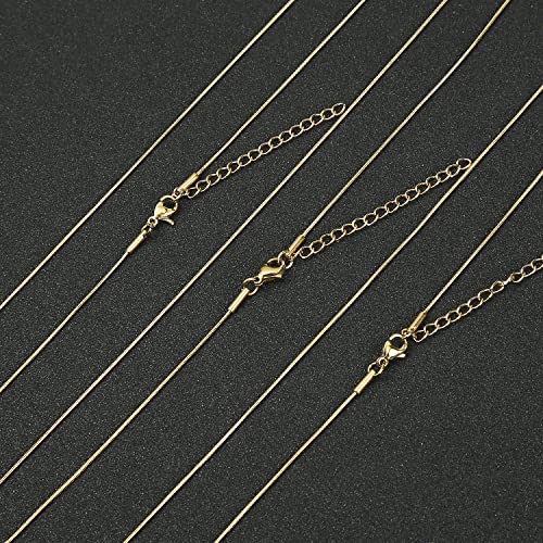 12 Pcs Necklace Chains Gold Plated Stainless Steel Snake Chain Necklace, Thin Round Snake Chains with Lobster Clasp for DIY Jewelry Making, 1mm - color: gold, size: 18inch
