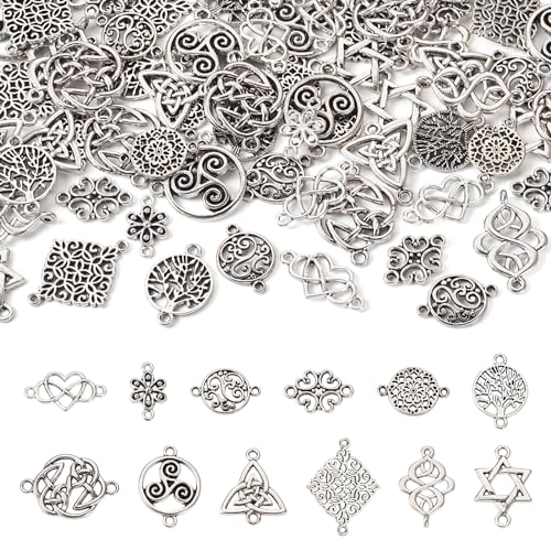 Beadthoven Bracelet Jewelry Connectors Charms Links for Jewelry Making, Antique Silver Metal Filigree Charms Golden Cubic Zirconia Charms Pendants Connectors for Earrings Bracelet DIY Findings - color: AS-Filigree#72pcs