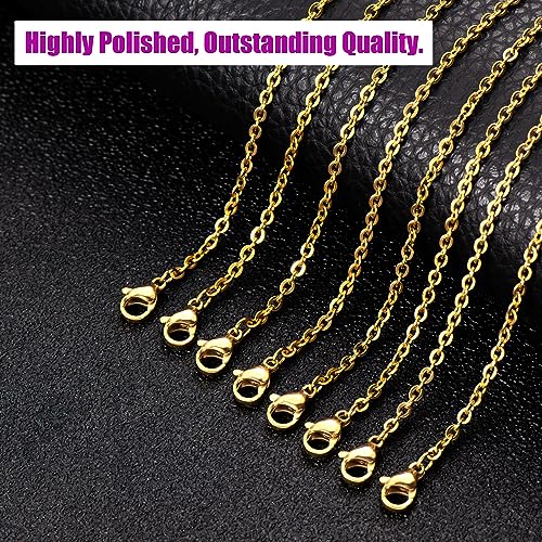 24 Pack Necklace Chains Gold Plated Stainless Steel Cable Chain Necklace Bulk for Jewelry Making, 20 Inches - color: 20 Inches, Gold Color