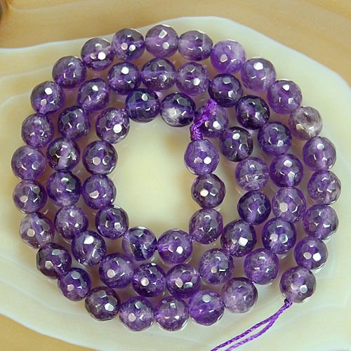 Round Faceted Amethyst Gemstone Beads (6mm) - size: 6mm