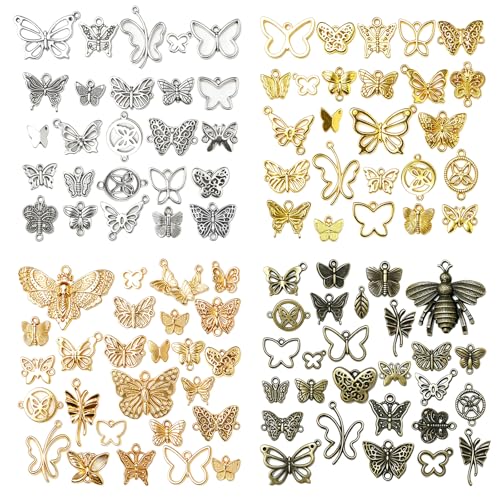 50/100 pcs Enamel Charms, Alloy Flowers Heart Sewing Butterfly Themed Charm Pendants for Jewelry Making, Assorted Gold Plated Dangle Charms for DIY Necklace Bracelet Earring Craft - color: Butterfly - 100 pcs