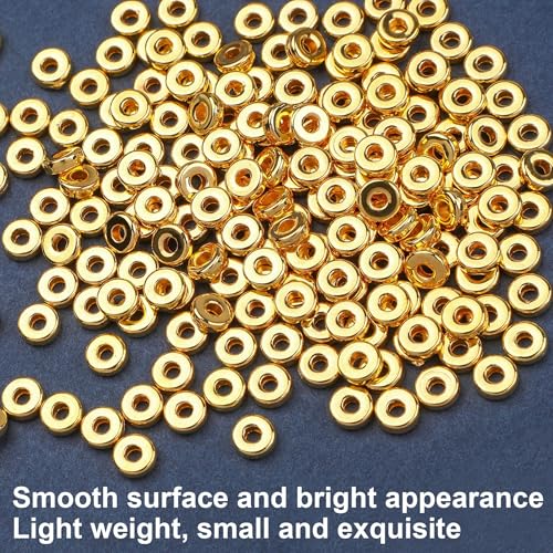 1500pcs 6mm Gold Flat Round Spacer Beads Disc Loose Jewelry Making Beads for DIY Bracelet Necklace Earring Craft Supplies - color: Gold