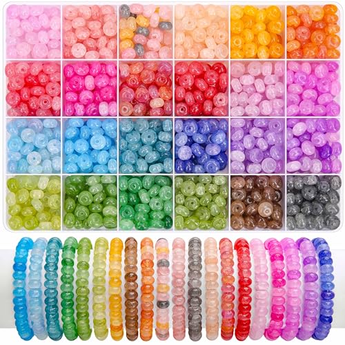 BONNY BOXX 960PCs Rondelle Glass Beads for Jewelry Making, 24 Colors Abacus Crystal Beads (5x8mm), Gemstone Spacer Bead for Bracelets Necklaces Earrings, DIY Crafts Supplies Kit with Organizer Box - color: Rondelle Glass Beads - 5x8MM