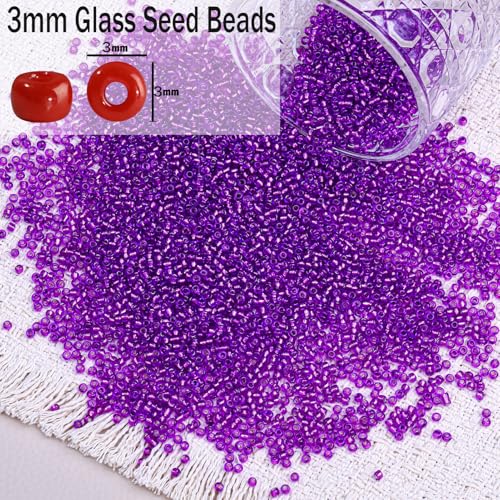 5000pcs Glass Seed Beads, 3mm 8/0 Small Individual Color Seed Beads Mini Pony Bulk for DIY Bracelet Necklaces Wrist Jewelry Making, Frosted Silver Purple - color: Frosted Silver Purple