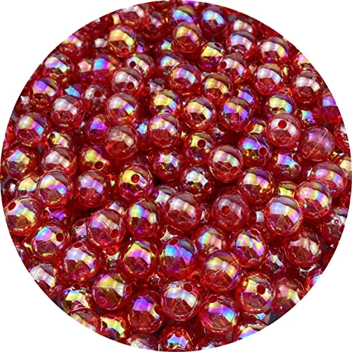 300 Pcs 10mm Acrylic Round Beads AB Colors Round Spacer Beads for Earring Bracelet Necklace Key Chains Jewelry DIY Craft Making(Red AB) - color: Red AB, size: 10mm