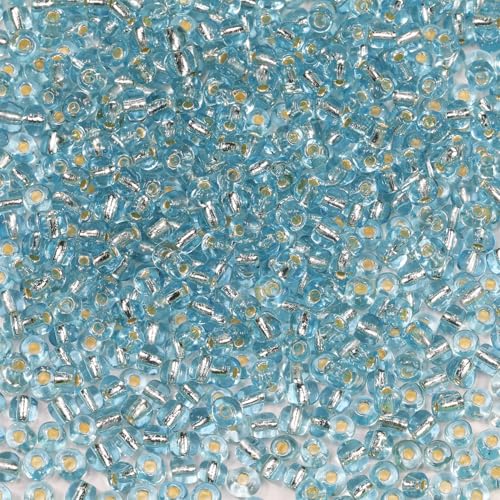 Bala&Fillic Light Lake Blue Sliver Lined Color Size 4mm Seed Beads About 1200pcs/100Grams in Bag, 6/0 Glass Craft Beads for Making Bracelet and Necklace (Sliver Lined Light Lake Blue) - color: Light Lake Blue, size: 4mm