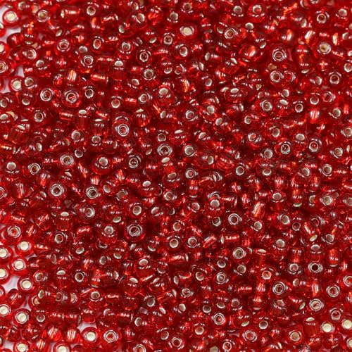 Bala&Fillic Dark Red Sliver Lined Color Size 4mm Seed Beads About 1200pcs/100Grams in Bag, 6/0 Glass Craft Beads for Making Bracelet and Necklace (Sliver Lined Red) - color: Red, size: 4mm