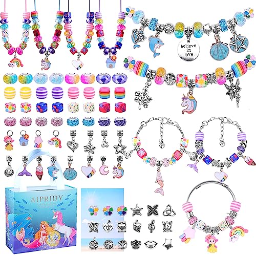 AIPRIDY Charm Bracelet Making Kit,Unicorn Mermaid Crafts Gifts Set Can Inspires Imagination and Creativity,Jewelry Making Kit Perfect Gifts for Girls 5-12 Years Old (84 Pieces) - color: 84 Pieces
