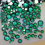 AD Beads 1440 Pieces Mixed Size No Hotfix Glue on Quality Glass Flatback Rhinestones Round Crystal Gems (11 Emerald) - color: Emerald 11