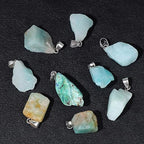 10pcs Irregular Raw Natural Amazonite Rock Stone Pendant Healing Crystal Chakra Gemstone Charm for Jewelry Making DIY Necklace Earrings Accessories Reiki - color: Amazonite