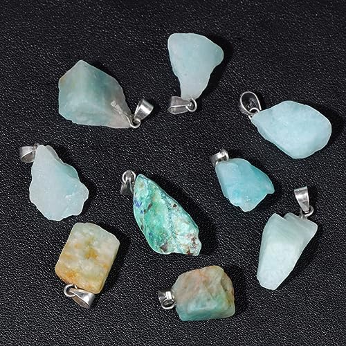 10pcs Irregular Raw Natural Amazonite Rock Stone Pendant Healing Crystal Chakra Gemstone Charm for Jewelry Making DIY Necklace Earrings Accessories Reiki - color: Amazonite
