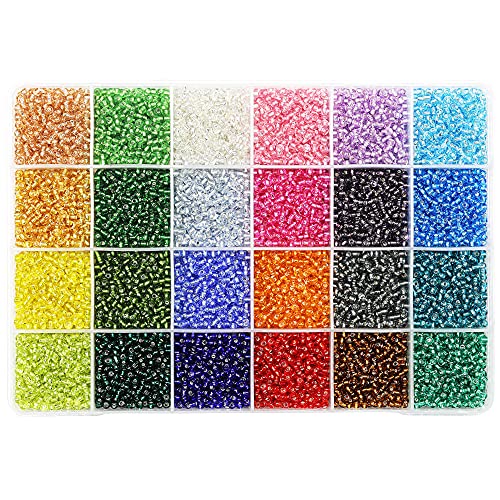 Size 3mm Glass Seed Beads About 6800pcs in Storage Box, 8/0 Small Craft Seed Beads for Bracelet,Earring,Jewelry Making (280Pcs Per Color, 24 Colors) - color: 24-b