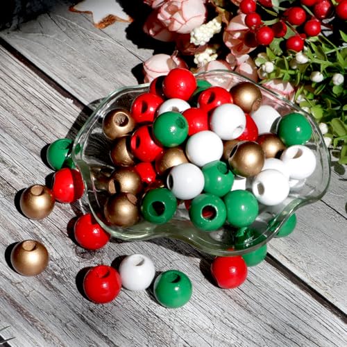 240Pcs Christmas Wood Beads 16mm for Craft Large Hole:6mm (Mix) - color: Christmas Wood Beads