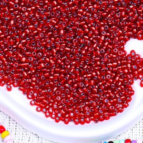 5000pcs Glass Seed Beads, 3mm 8/0 Small Individual Color Seed Beads Mini Pony Bulk for DIY Bracelet Necklaces Wrist Jewelry Making, Frosted Silver Red - color: Frosted Silver Red